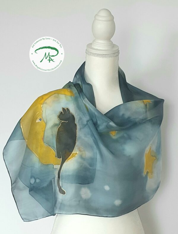 Szal jedwabny Kot Na Księżycu/ Silk shawl Cat At The Moon - obrazek 11