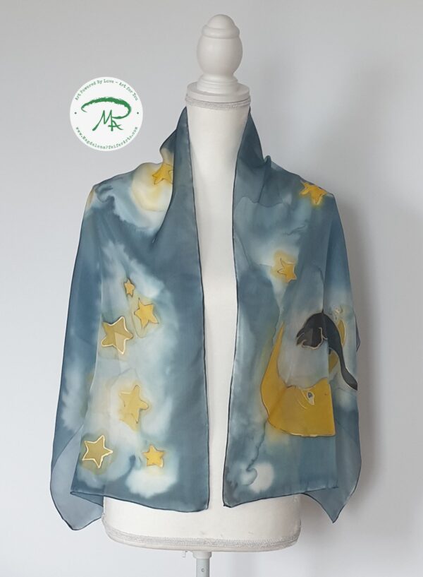Szal jedwabny Kot Na Księżycu/ Silk shawl Cat At The Moon - obrazek 2