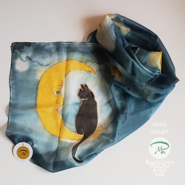 Szal jedwabny Kot Na Księżycu/ Silk shawl Cat At The Moon - obrazek 8