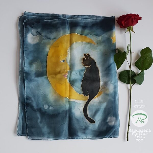 Szal jedwabny Kot Na Księżycu/ Silk shawl Cat At The Moon - obrazek 5