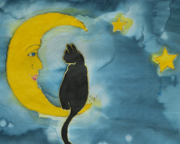 Szal jedwabny Kot Na Księżycu/ Silk shawl Cat At The Moon