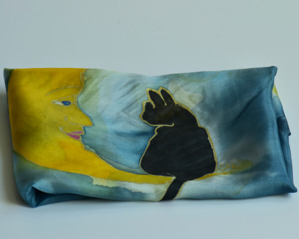 Szal jedwabny Kot Na Księżycu/ Silk shawl Cat At The Moon - obrazek 15